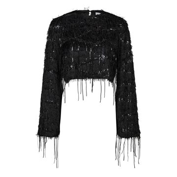 Haute L' Amitié - Sequin Fringe Blouse - Black